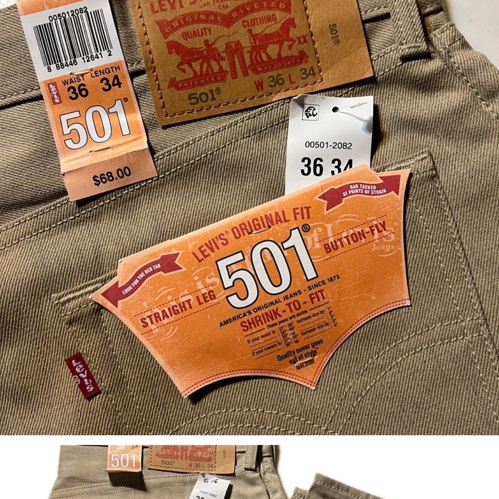 Levi’s 2014 Authentic 501 Jeans STF Button Fly Straight Leg Tan NWT - Picture 2 of 14